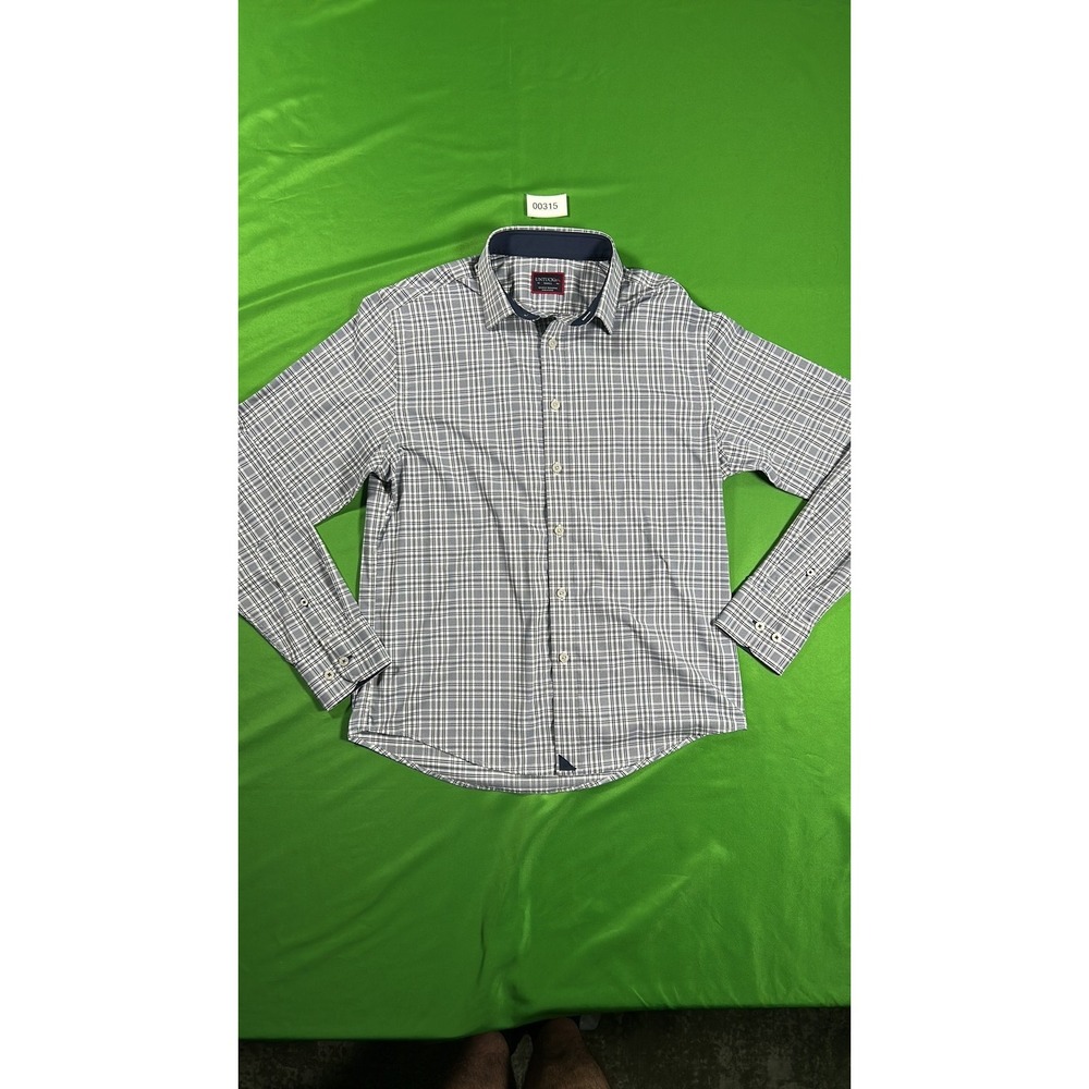 UNTUCKit Mens Small Blue White Plaid Button Down Shirt Long Sleeve Short Hem